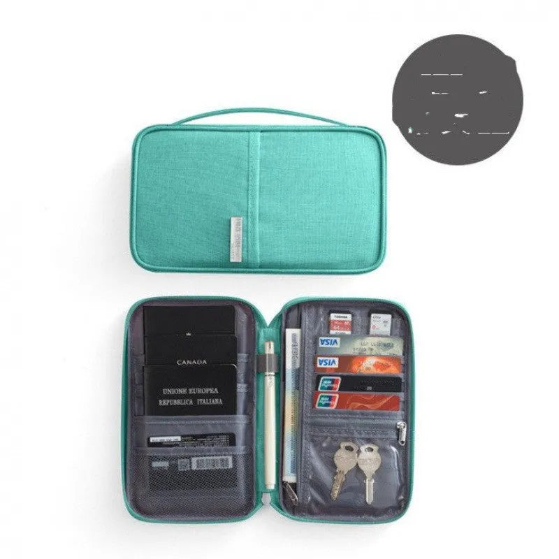 Waterproof cationic fabric passport cover in navy blue, showing small and large size comparison.