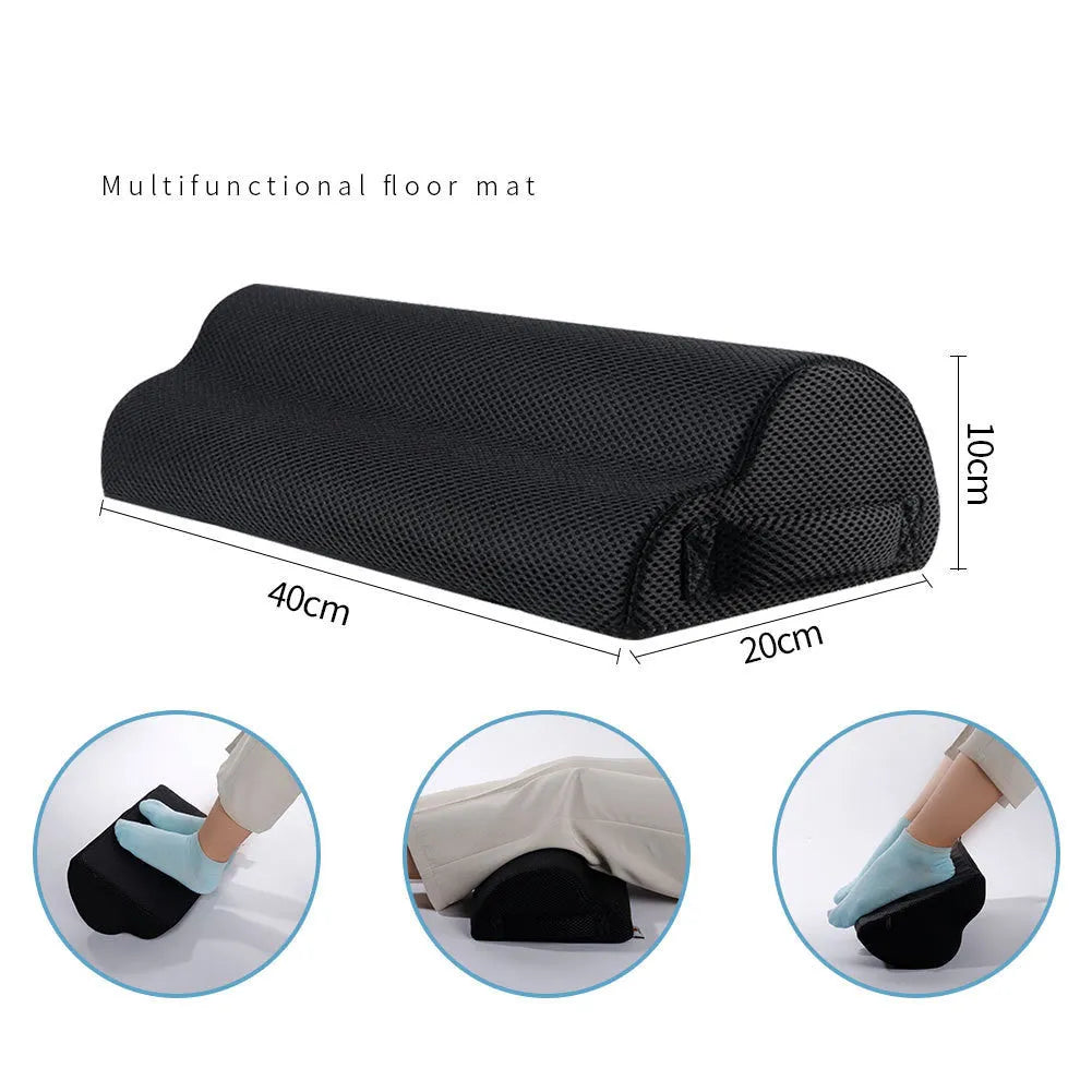 Black semi-circular foot rest pillow 40x20x10cm for office or home desk use