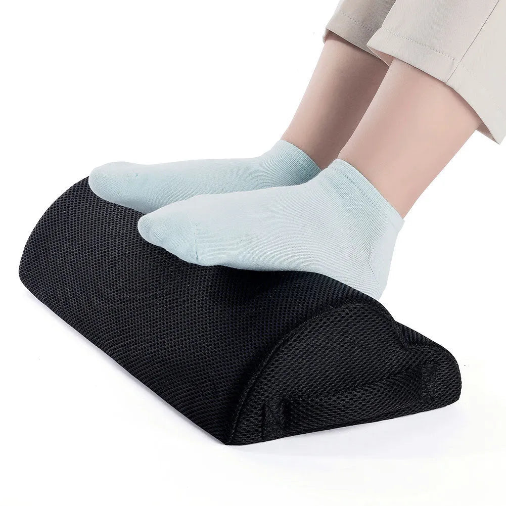 Black semi-circular foot rest pillow 40x20x10cm for office or home desk use
