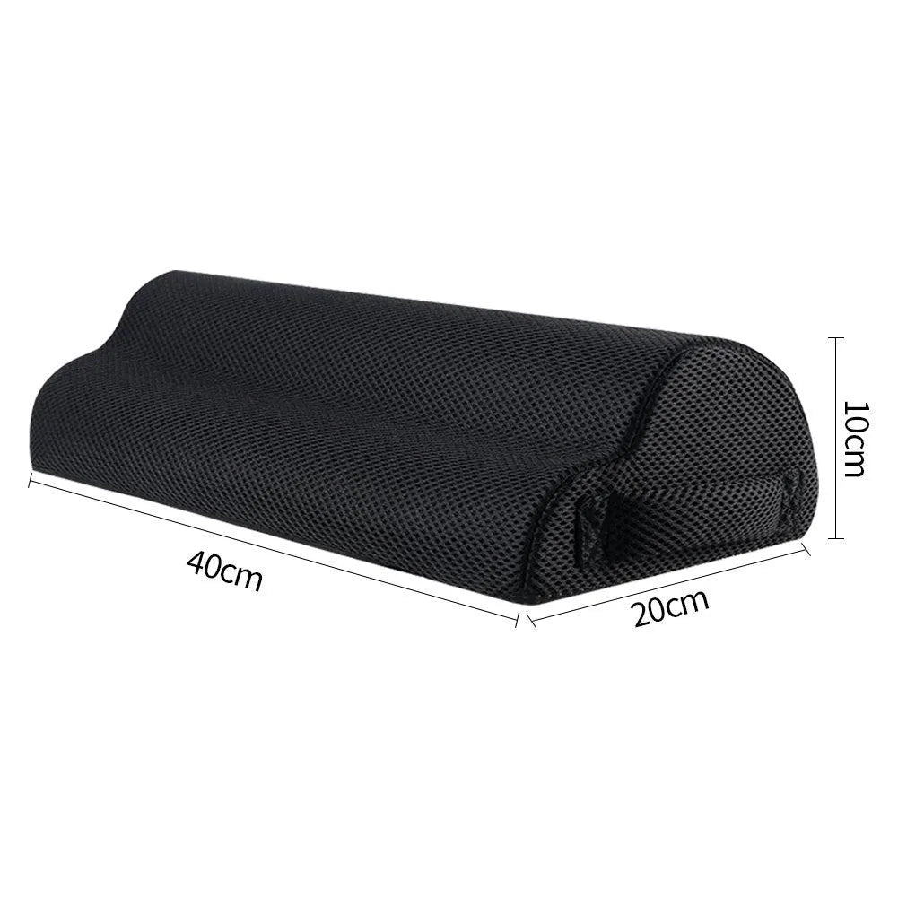 Black semi-circular foot rest pillow 40x20x10cm for office or home desk use
