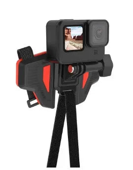 Black GoPro motorcycle helmet chin strap mount with adjustable straps and stainless steel hardware