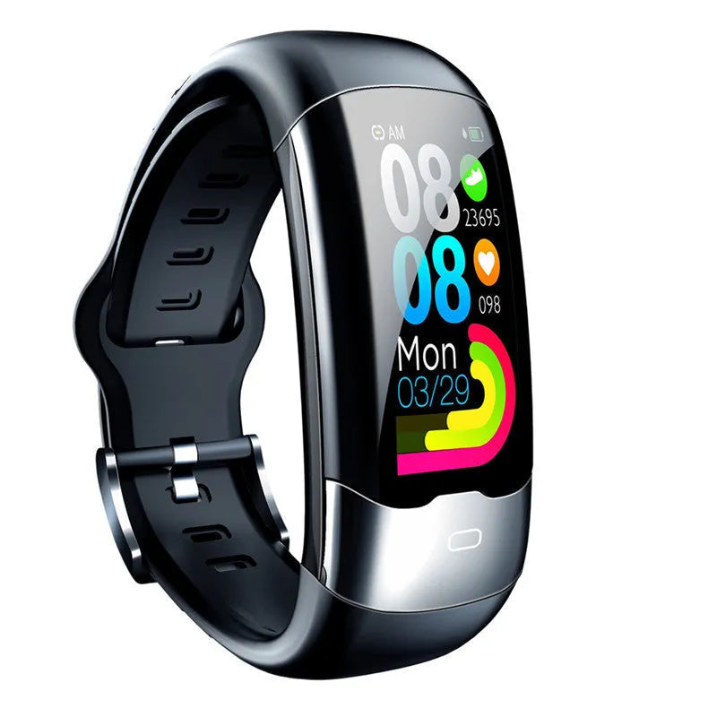 Multifunctional smart fitness bracelet with digital display showing heart rate monitoring in black, blue, and red colour options