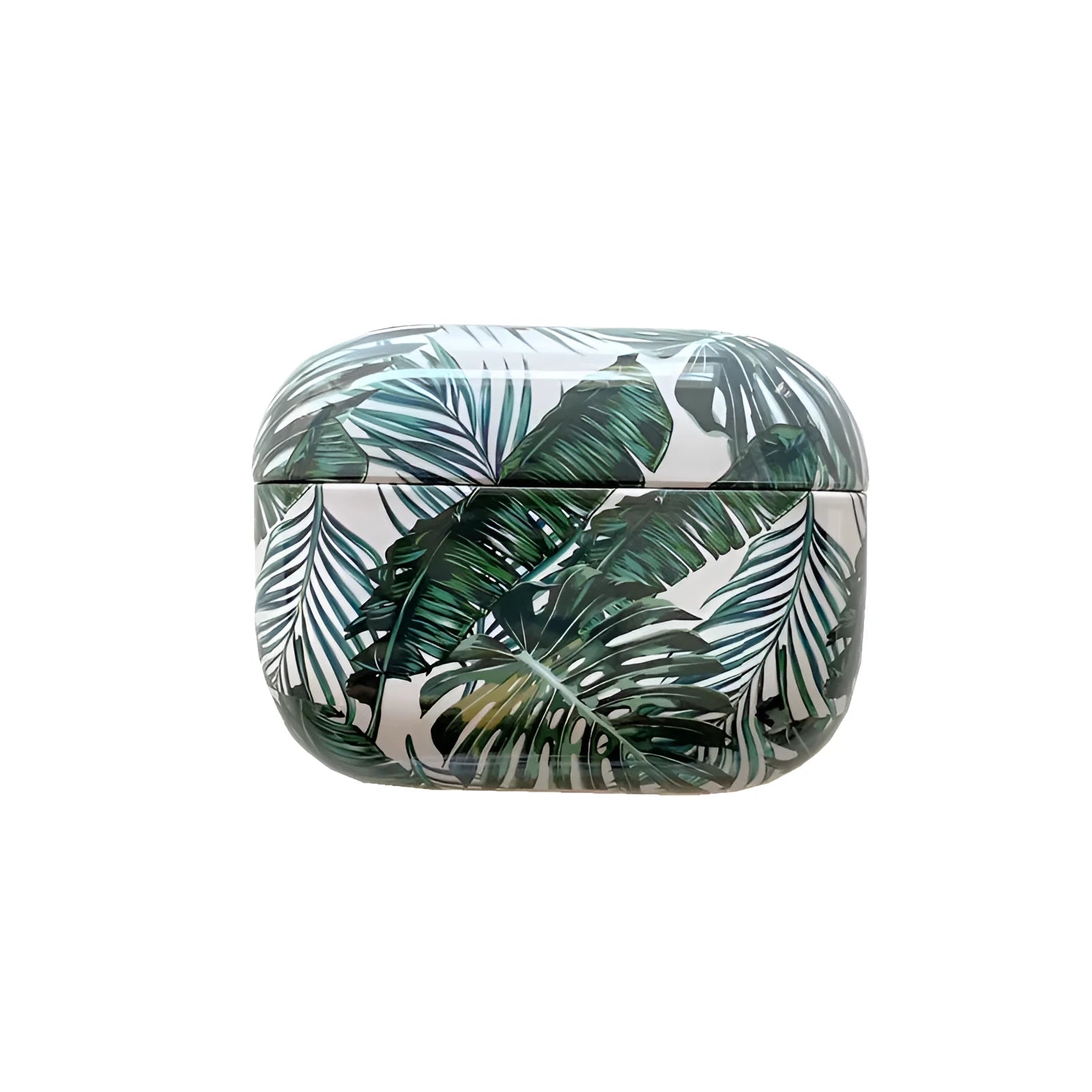 Blue and green banana leaves design AirPods protective case with tropical pattern