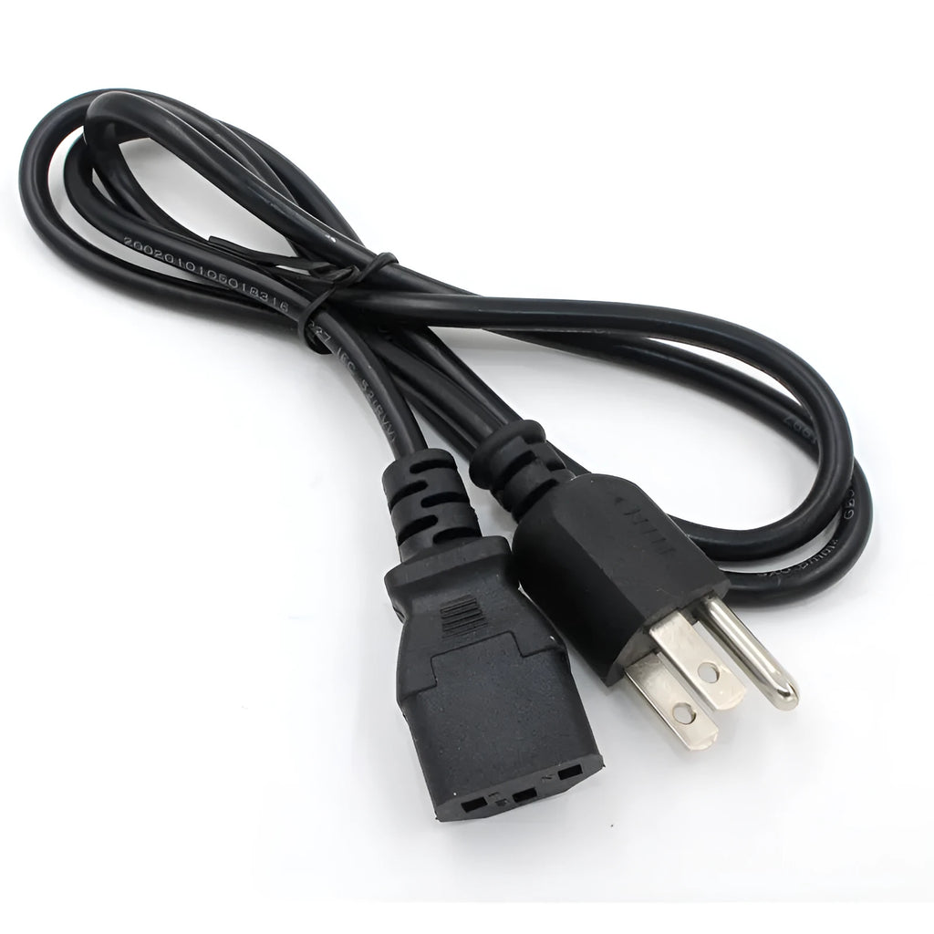 Black American standard power cord with three-pin plug and 1.2 metre PVC-sheathed cable