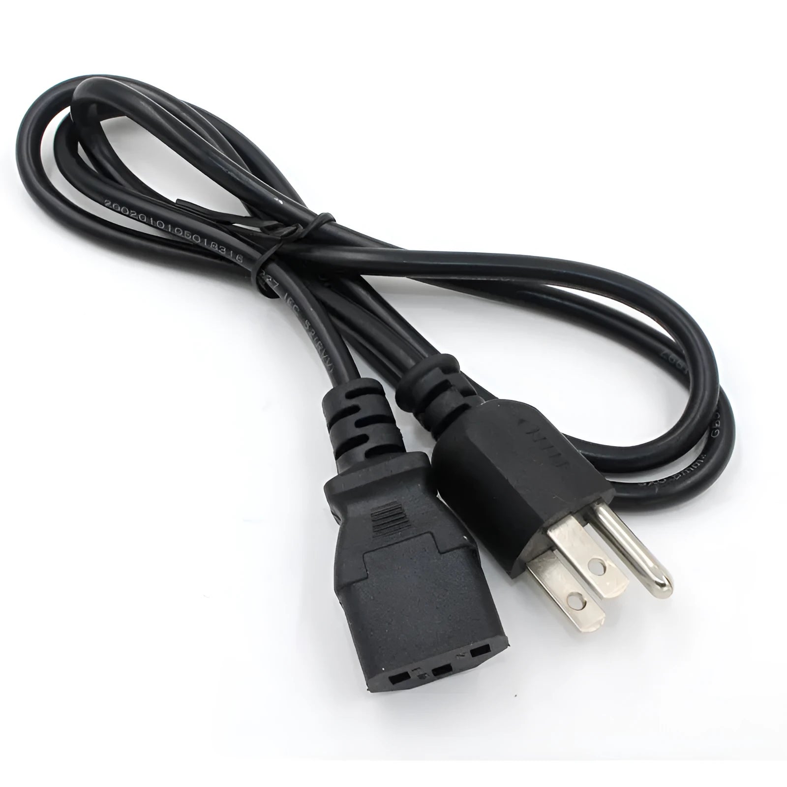 Black American standard power cord with three-pin plug and 1.2 metre PVC-sheathed cable