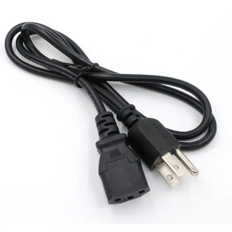 Black American standard power cord with three-pin plug and 1.2 metre PVC-sheathed cable