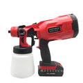 Blue cordless paint spray gun with detachable paint container and brushless motor.