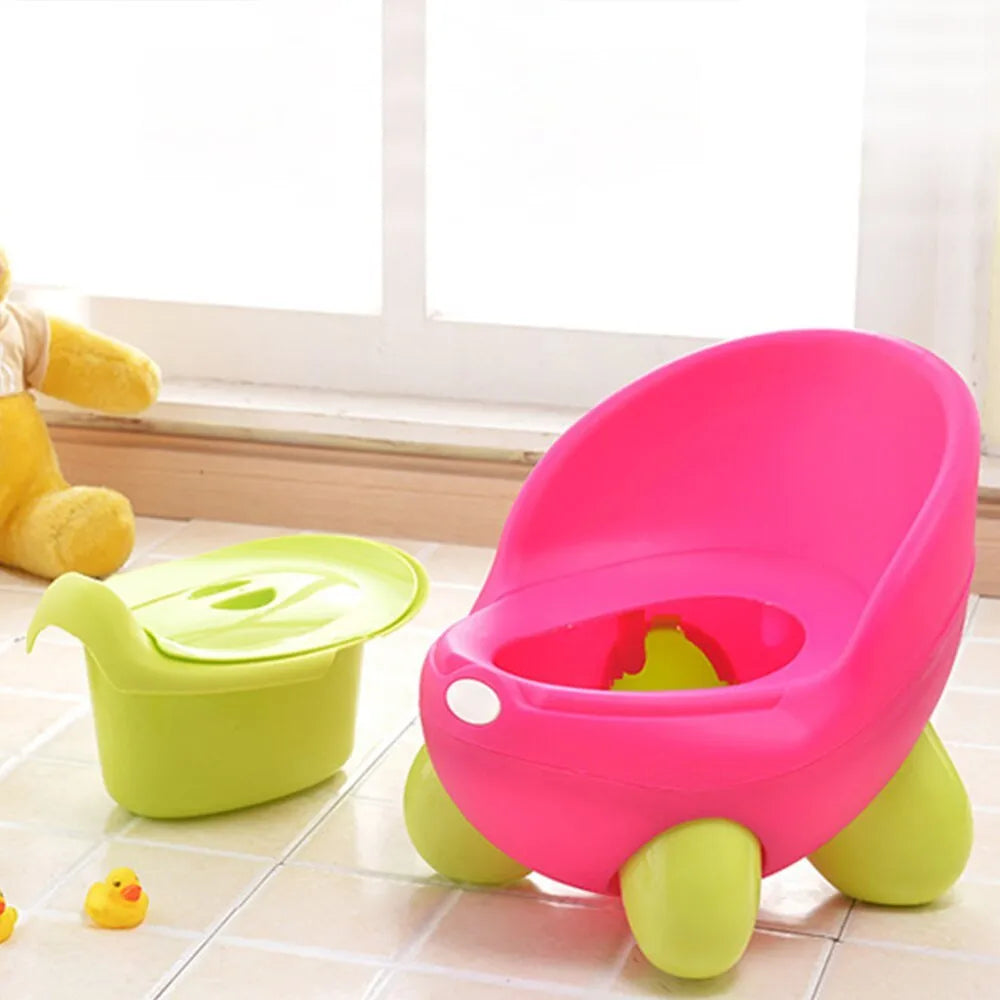 Cartoon-themed baby toilet training stool with splash guard in blue PP plastic
