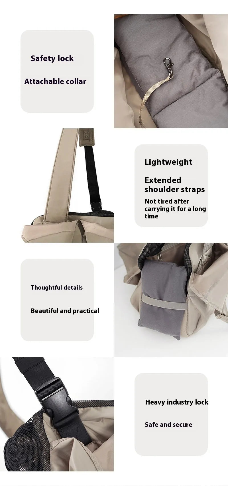 Apricot coloured cloth pet carrier handbag for small dogs or cats, showing carrying handles.