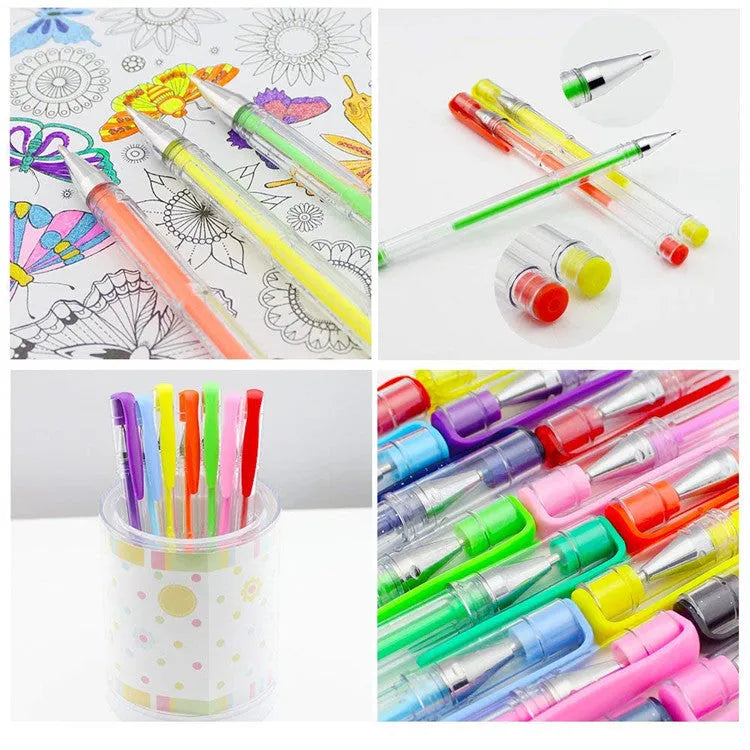 100 colour gel pen set with plastic barrels, 15cm long with 0.5-1mm tip options for watercolour effects