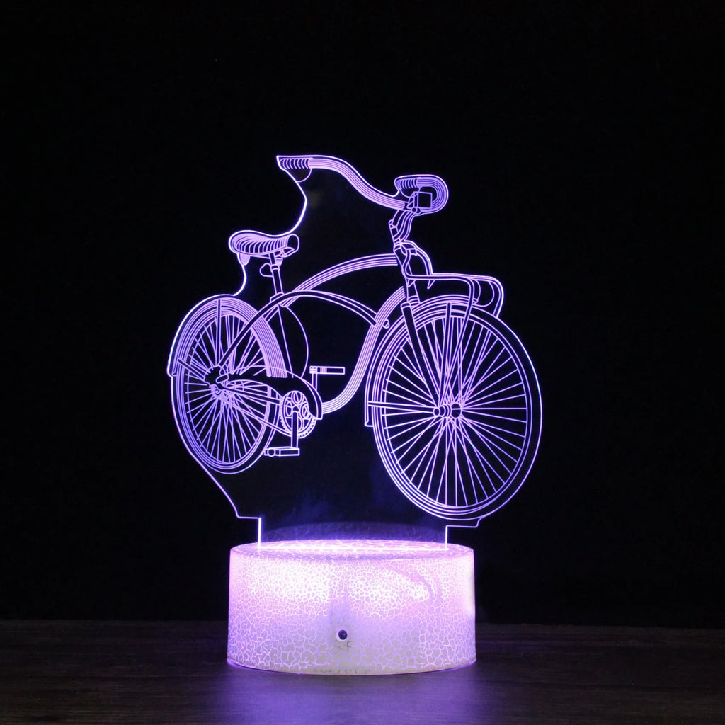 3D night light bicycle series with acrylic shade, black base, USB powered