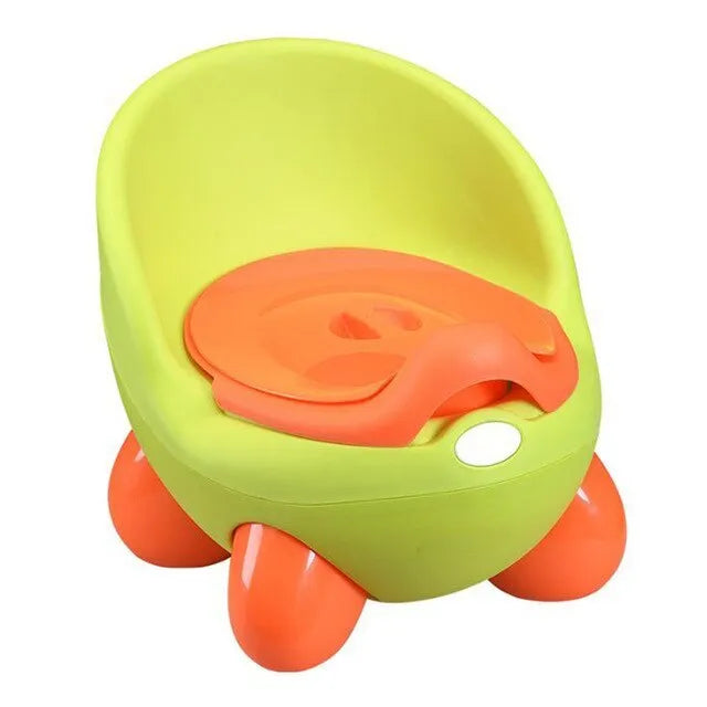 Cartoon-themed baby toilet training stool with splash guard in blue PP plastic