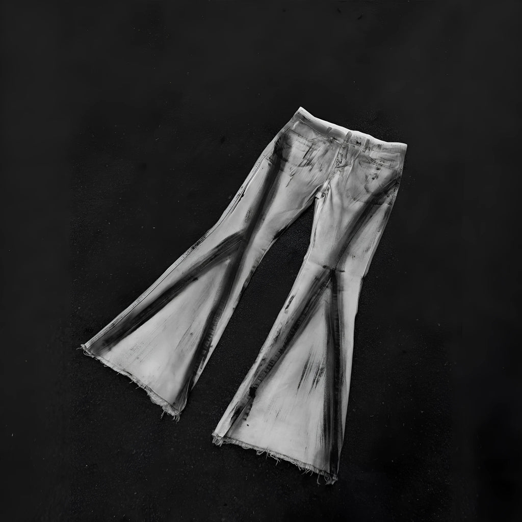 Retro heavy rough selvedge jeans in black ribbon gradient wash with straight leg and zip fly