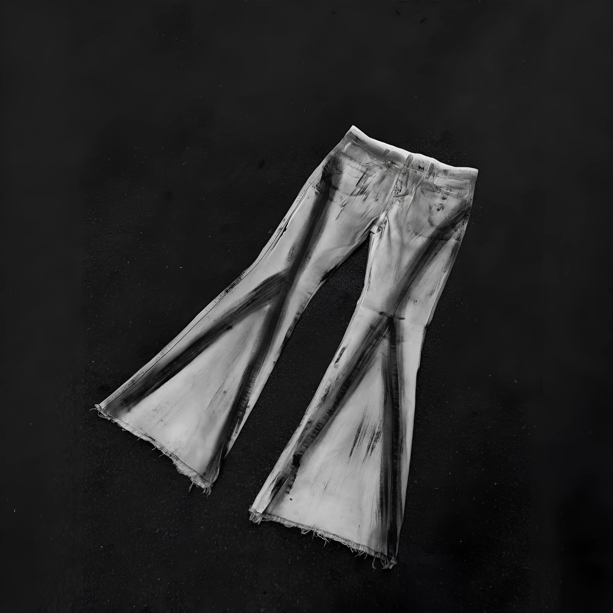 Retro heavy rough selvedge jeans in black ribbon gradient wash with straight leg and zip fly