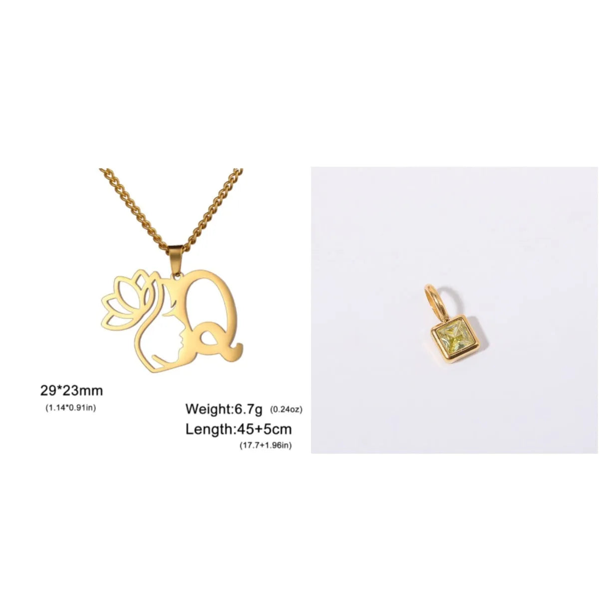 Stainless steel necklace with cross chain design and initial pendant in gold or silver finish