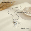 Stainless steel necklace with geometric double heart design formed from snake bones chain elements