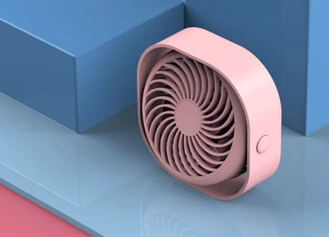 USB charging portable desk fan with plastic blades and rotary switch in blue colour option