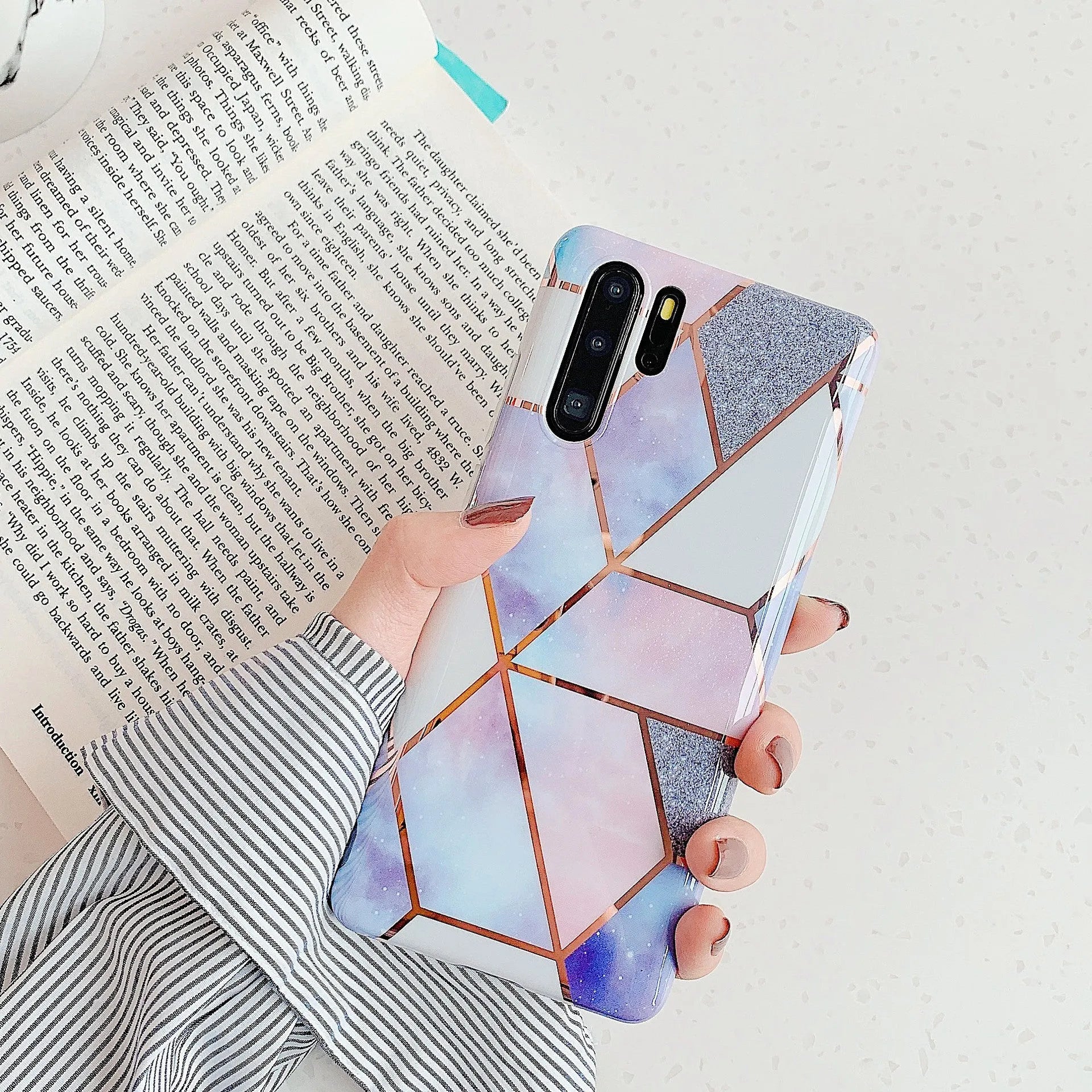 Electroplated marble mobile phone case in various colours for Huawei and Samsung smartphones