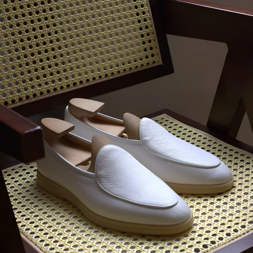 British handmade full grain leather men's loafers in brown with a low-cut design and TPR sole.