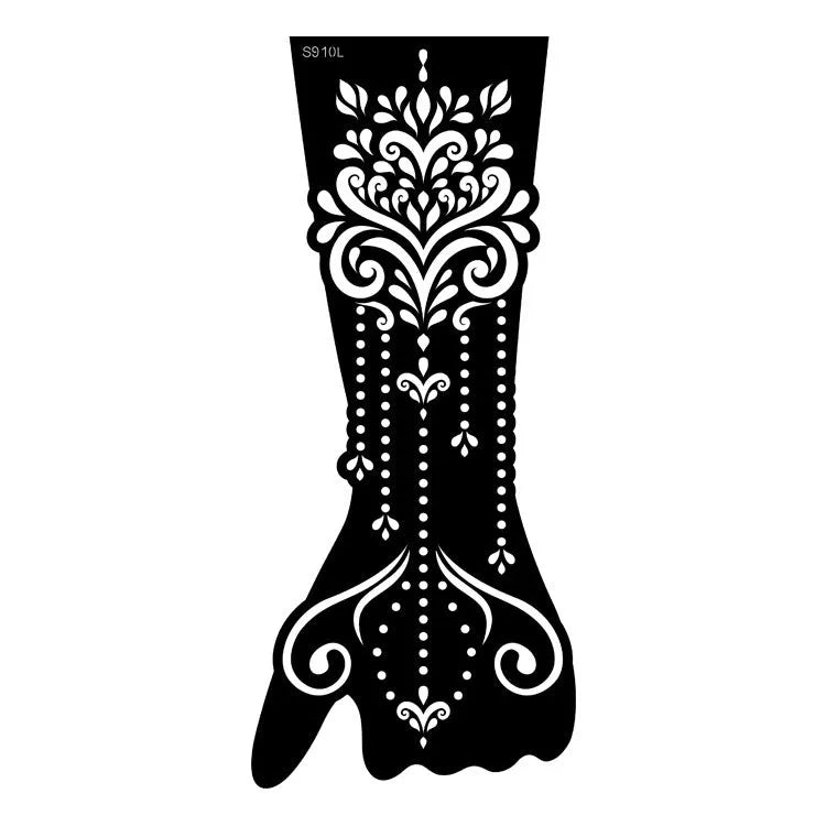 Geometric hollow template tattoo sticker with machine-cut edges and three-dimensional paper carving texture