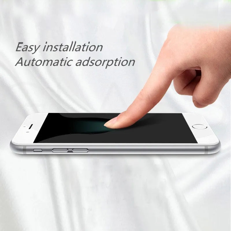Tempered glass screen protector with 9H hardness for smartphones on a clean surface.