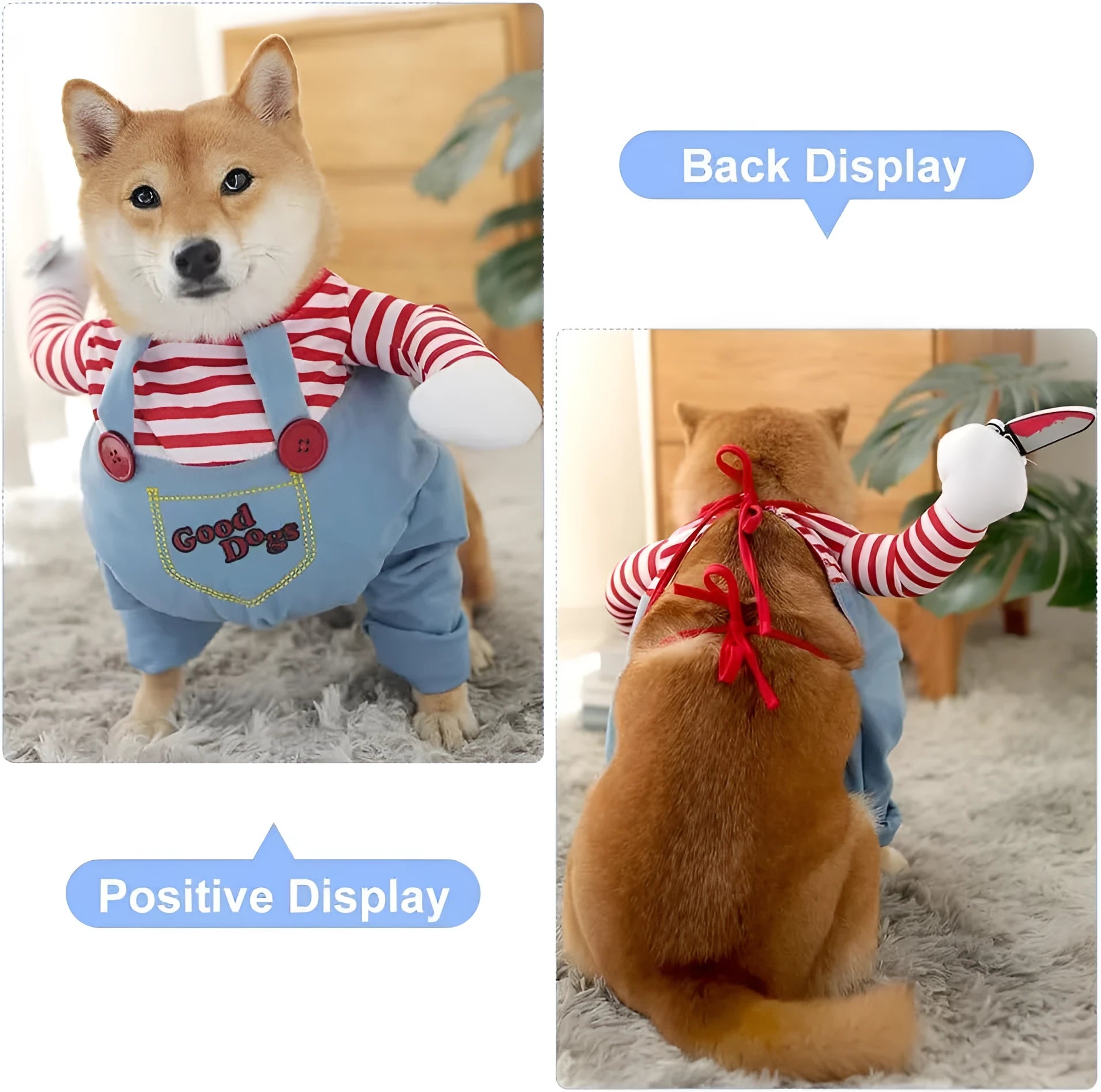 Striped Halloween harness pants costume for dogs and cats with bandana and leash three-piece set