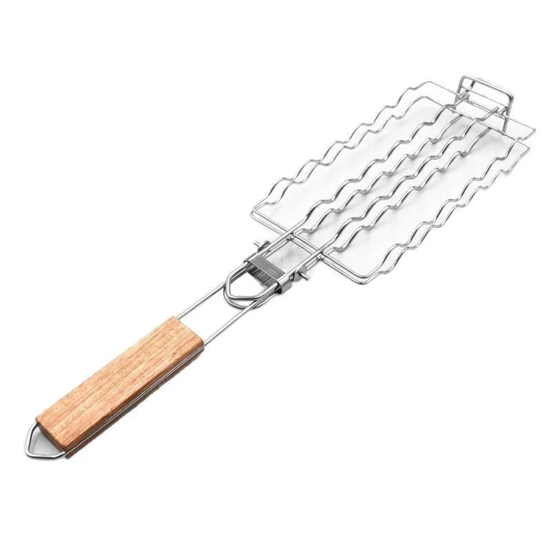Stainless steel square folding barbecue net with black handle