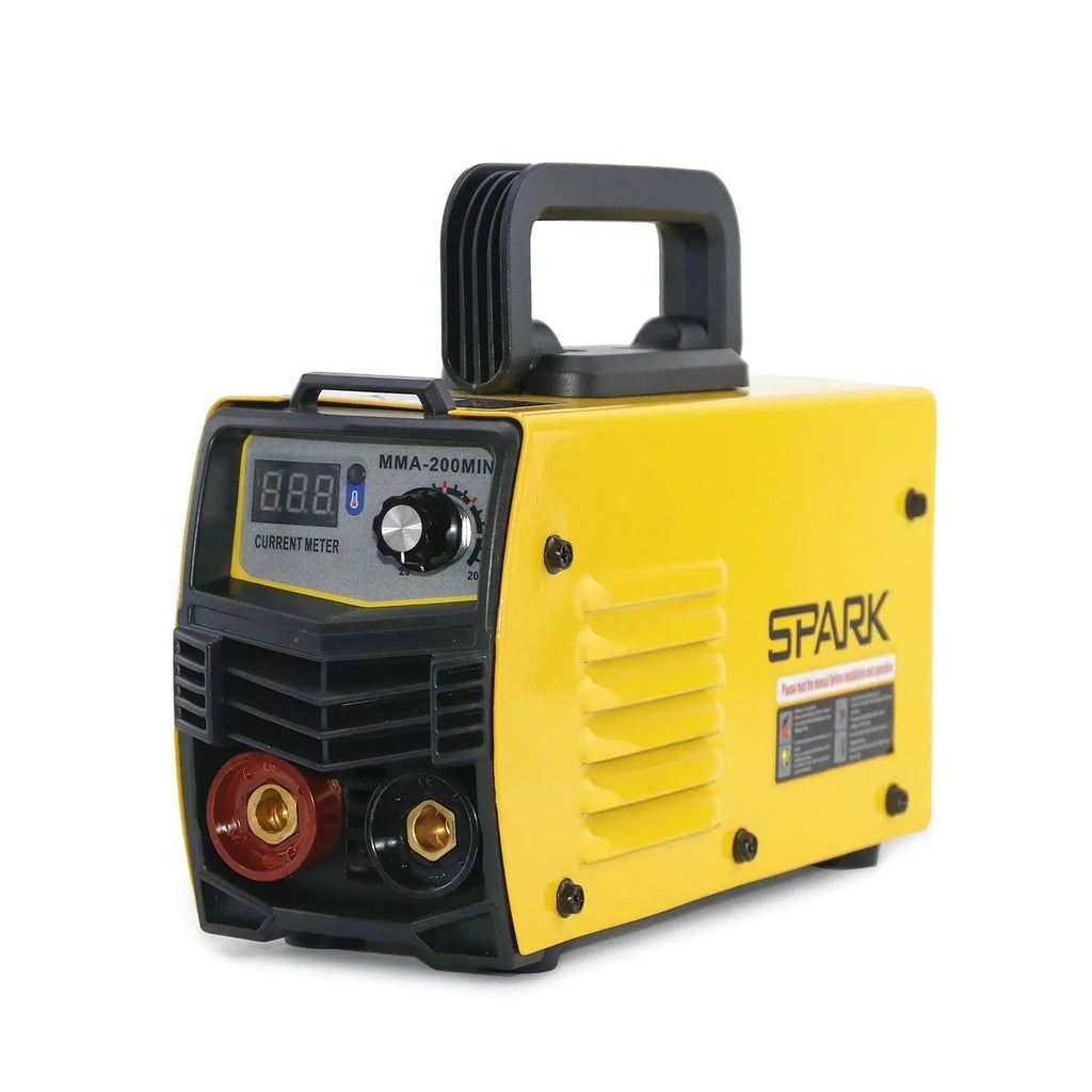 MMA-200MIN 220V DC inverter welding machine with welding tongs, grounding clamps, face shield and brush hanger accessories