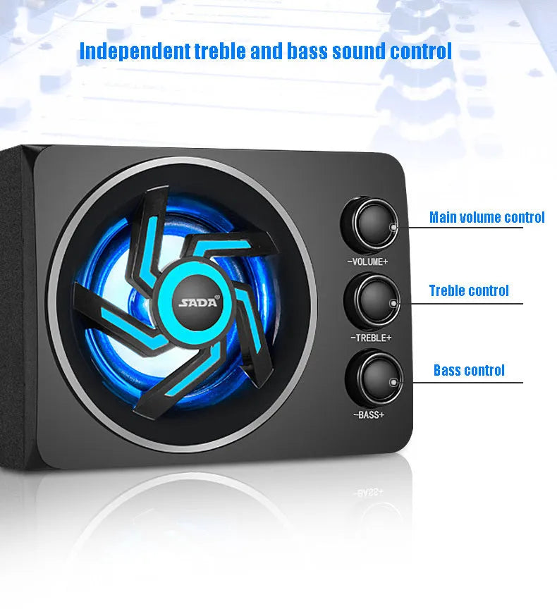 SADA D-209 mini Bluetooth speaker in black, wooden computer speaker with two satellite drivers and USB power