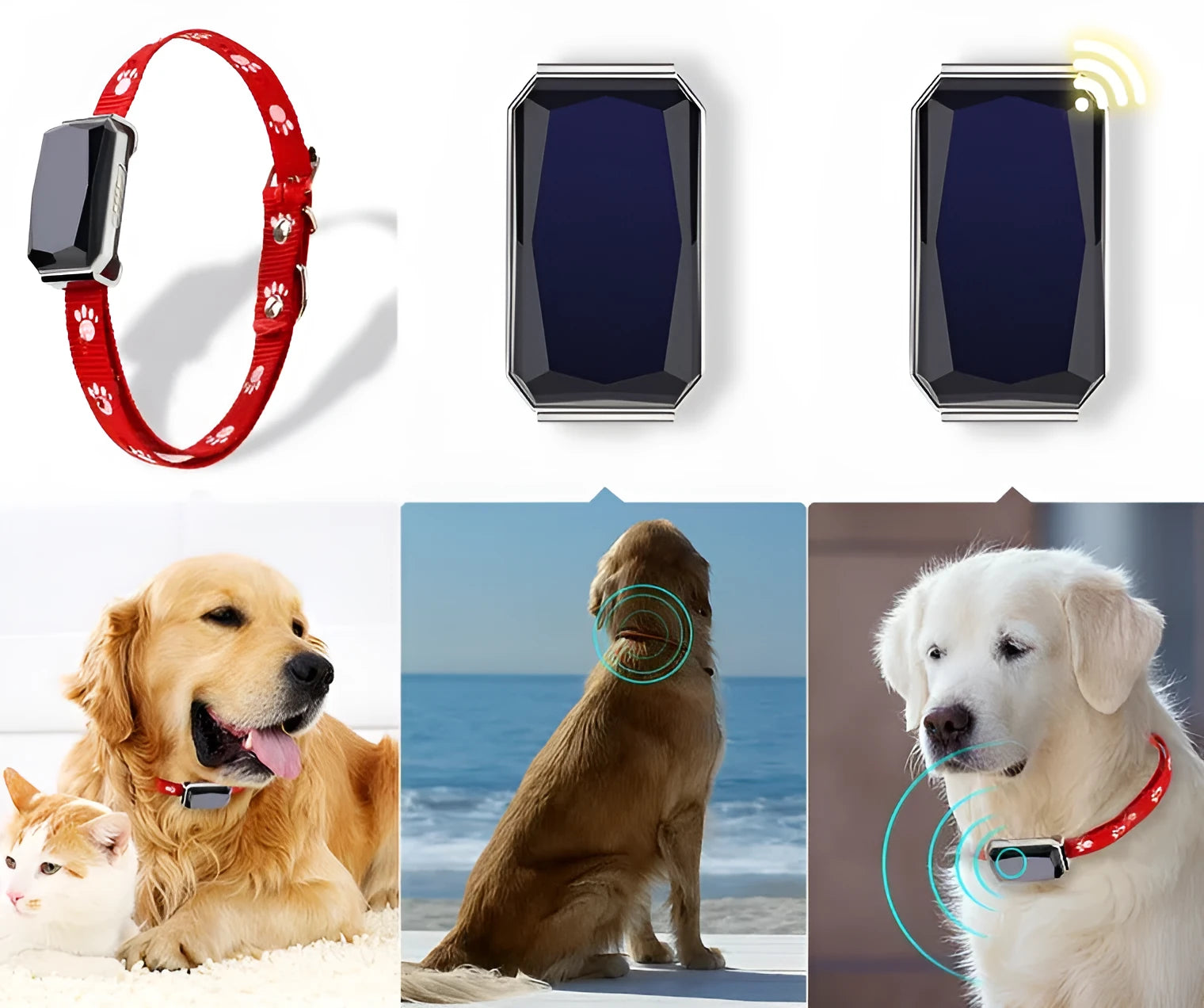 Beidou GPS pet positioning collar in black with LED light and nylon strap for dogs and cats