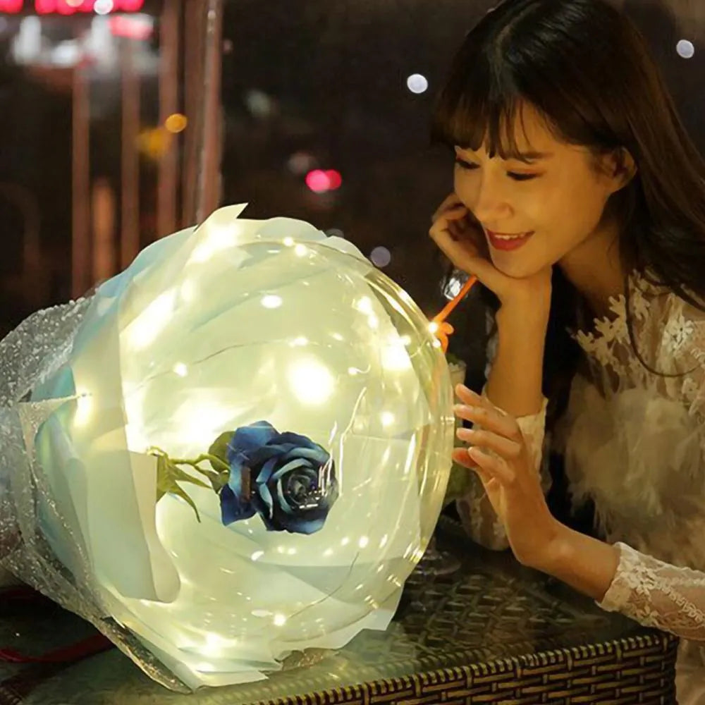 Transparent LED luminous DIY balloon rose bouquet with integrated lights for decoration.