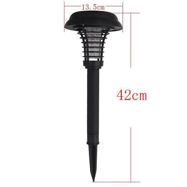 Black solar insect killing lamp with white and purple LED lights for garden mosquito control