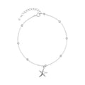 Sterling silver anklet with round beads and a starfish charm.