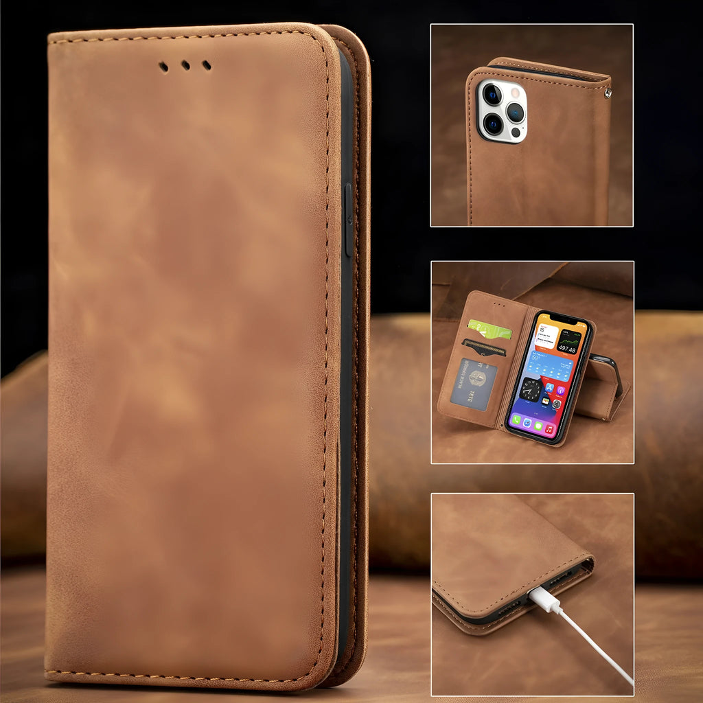 Blue TPU leather magnetic shockproof phone case for Apple iPhone with invisible bracket