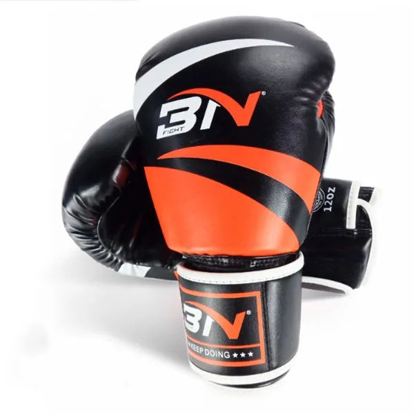 Adult PU boxing gloves in multiple colours including red, blue, white, pink, and orange