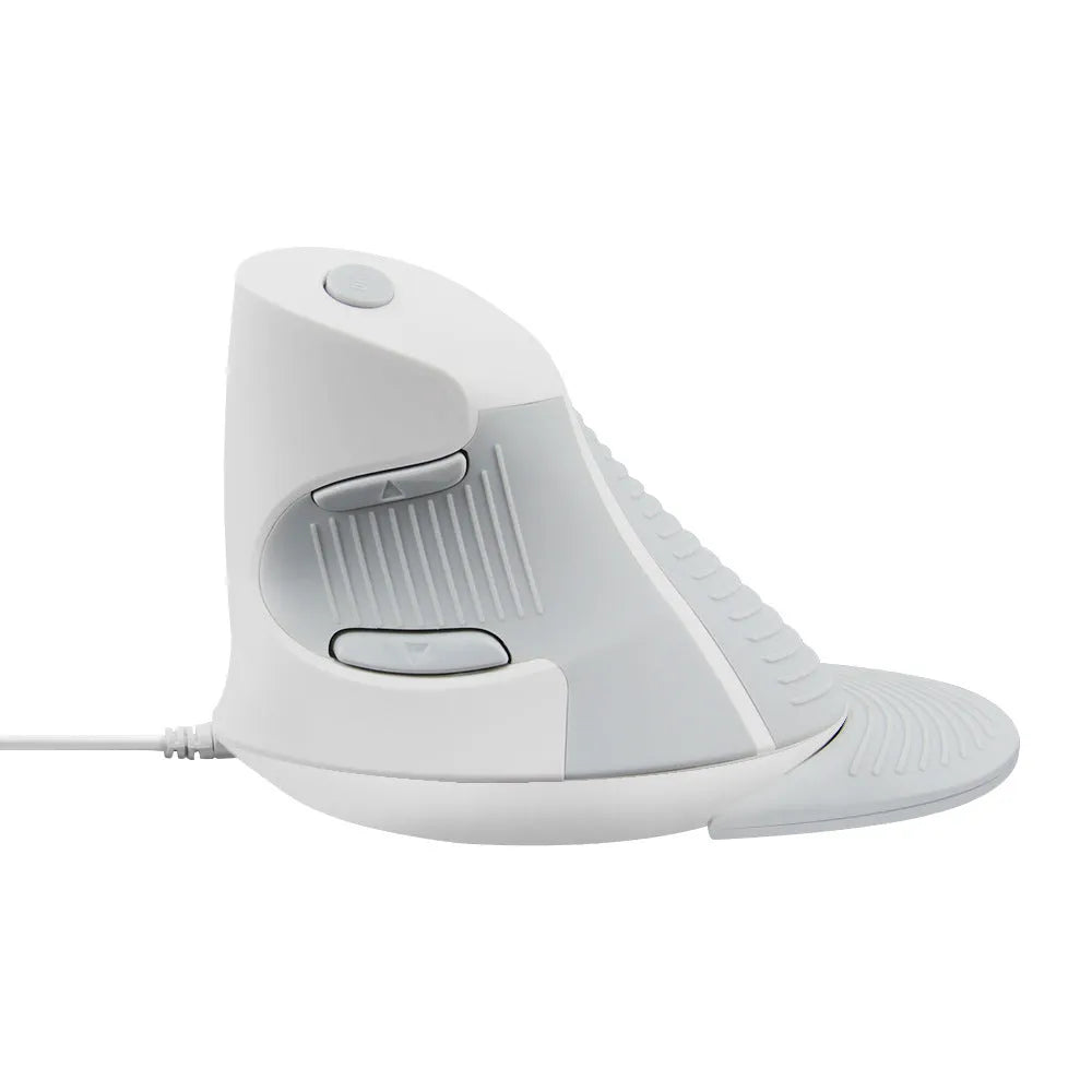 Ergonomic vertical wired optical mouse in black and white options for desktop computers