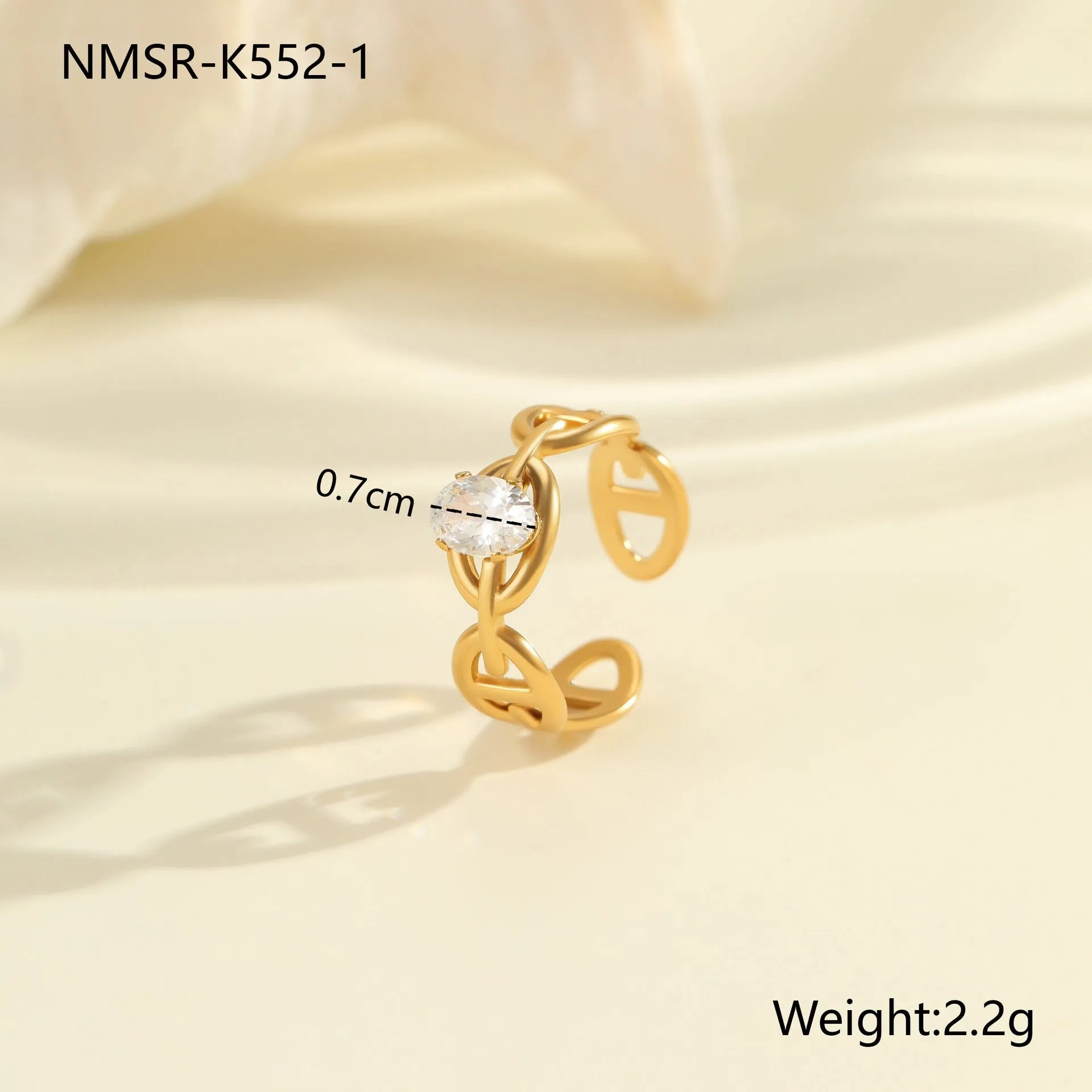 Geometric stainless steel women's ring with adjustable open mouth design and zircon details