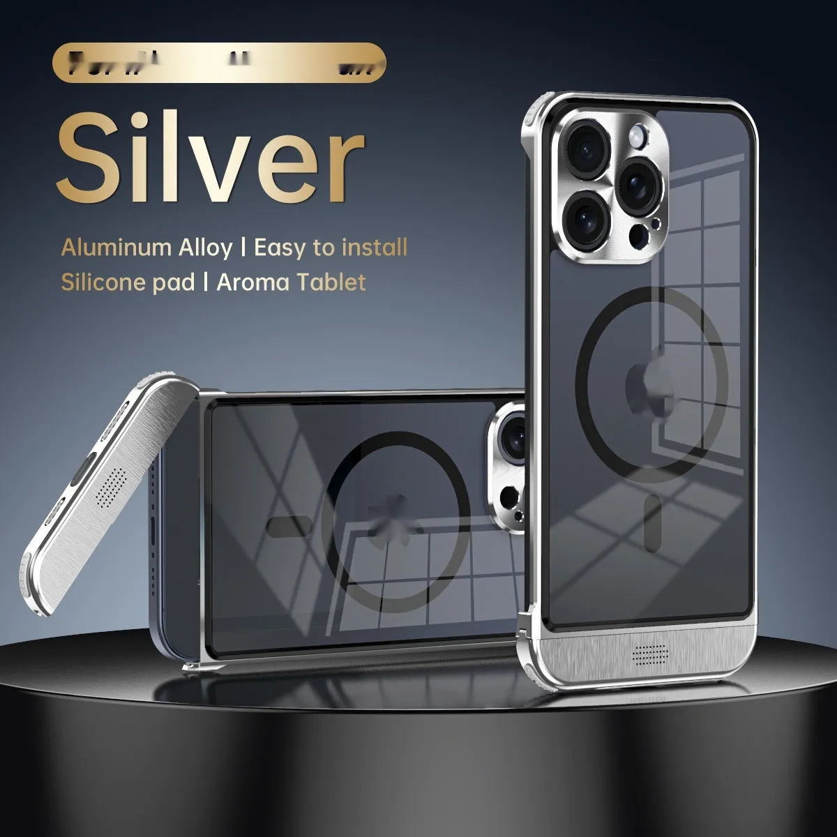 Half pack phone case with magnetic bracket and suction for iPhone in silver gray