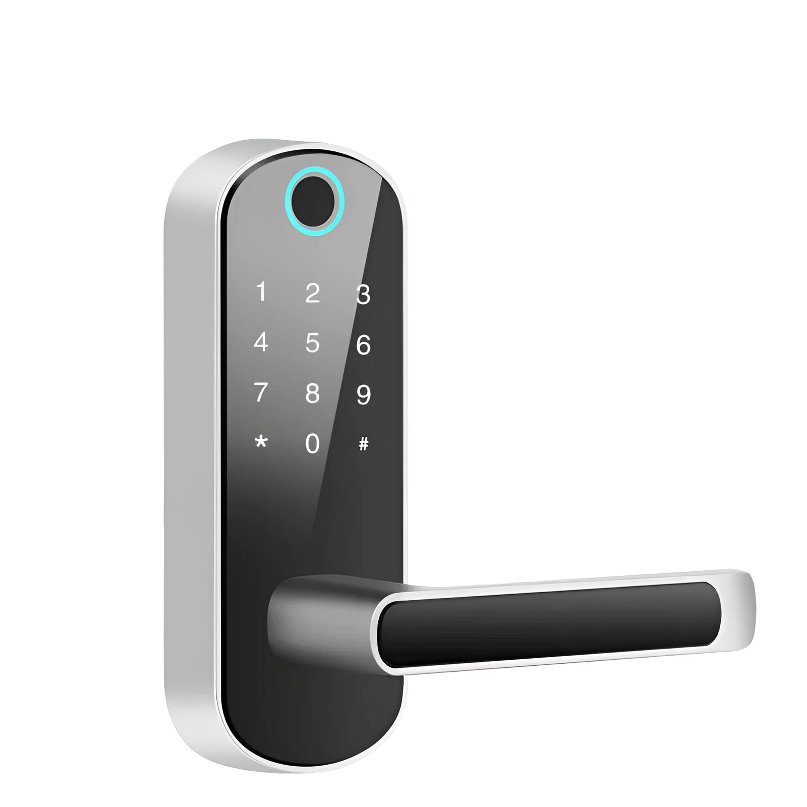 Smart Bluetooth fingerprint door lock with keypad and fingerprint scanner.