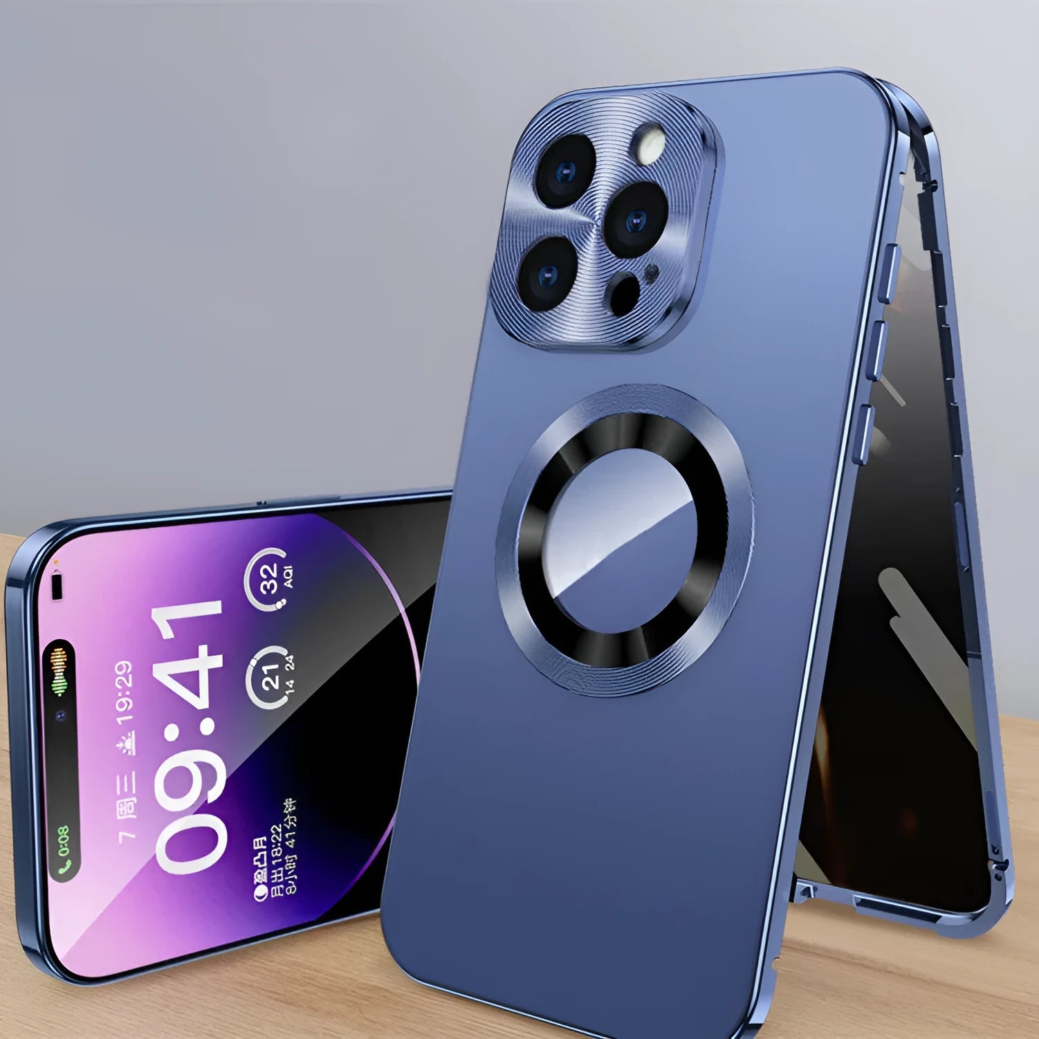 Magnetic phone case with anti-peep clip for iPhone 12 to 15, shown in multiple colour options.