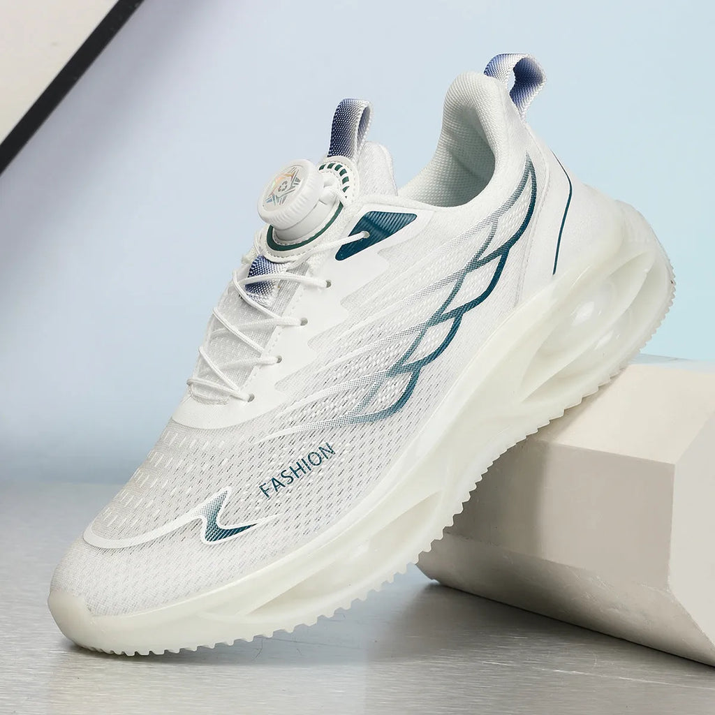 Casual breathable shoes with PU mesh upper, rubber sole, and lace-up front in three colour options