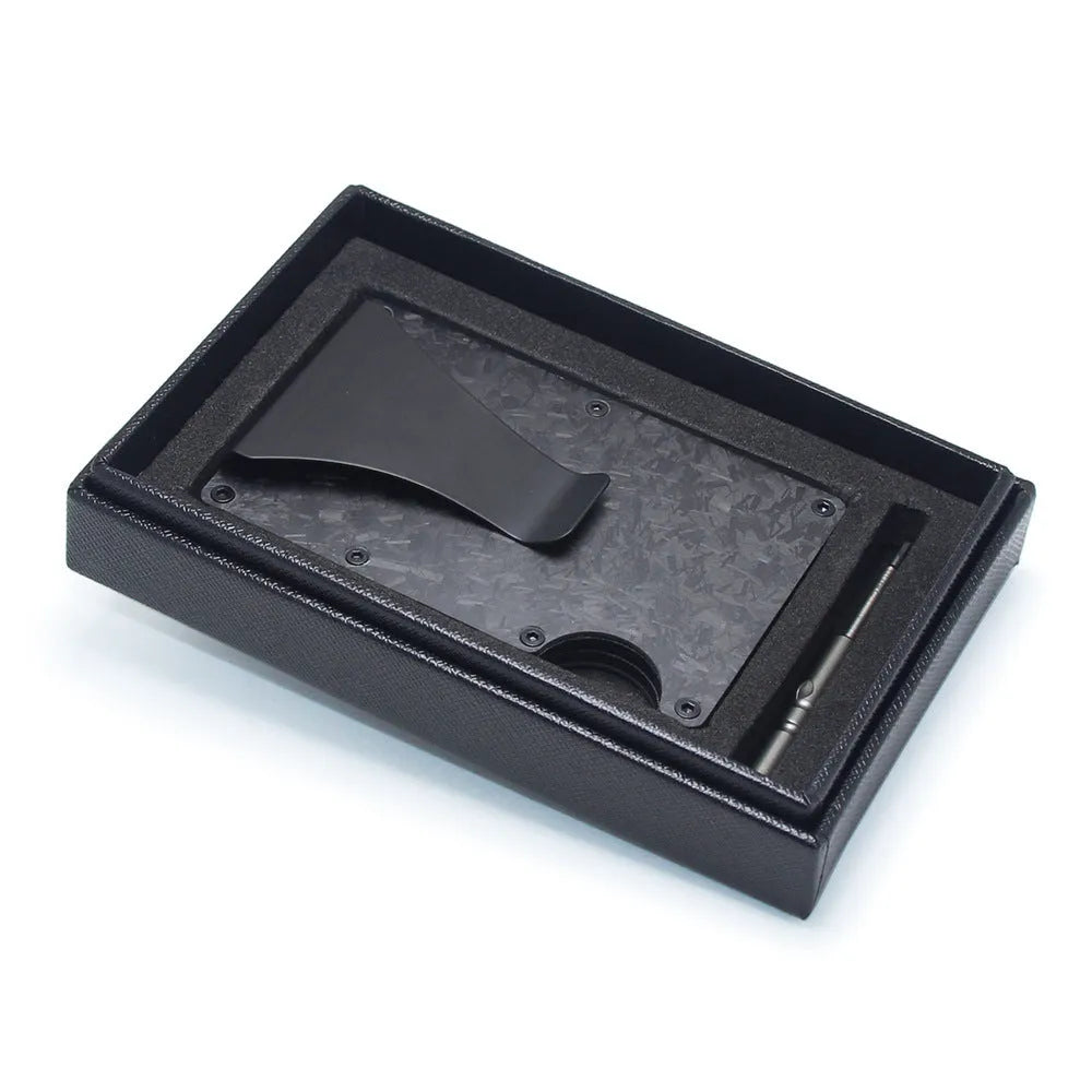 Carbon fibre and aluminium card holder with geometry design in multiple colour options