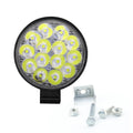 Compact round aluminium LED work light for cars and off-road vehicles with white light output.