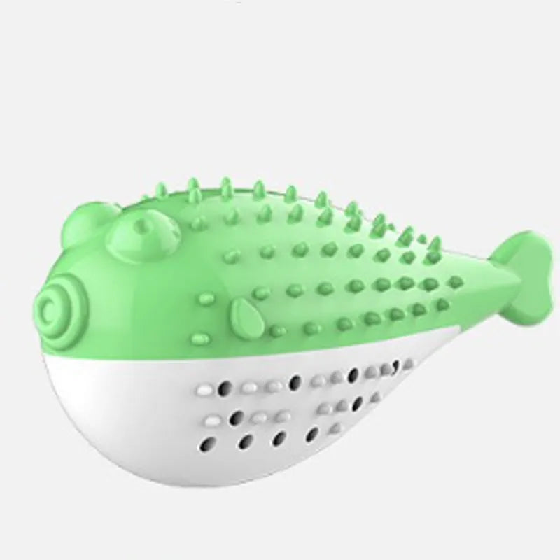 Blue silicone fish-shaped cat chew toy for dental cleaning and interactive play