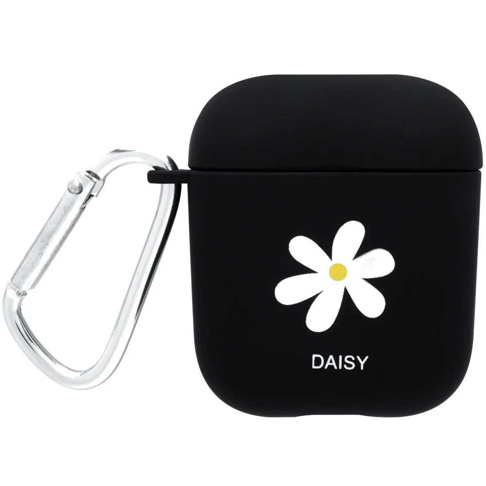 Black and pink PC AirPods case covers with removable flower love smile face decorative inserts