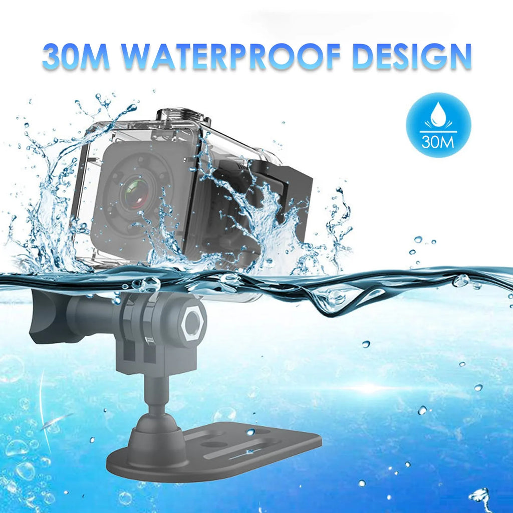 Black waterproof sports camera with microUSB port for 1080p HD video recording