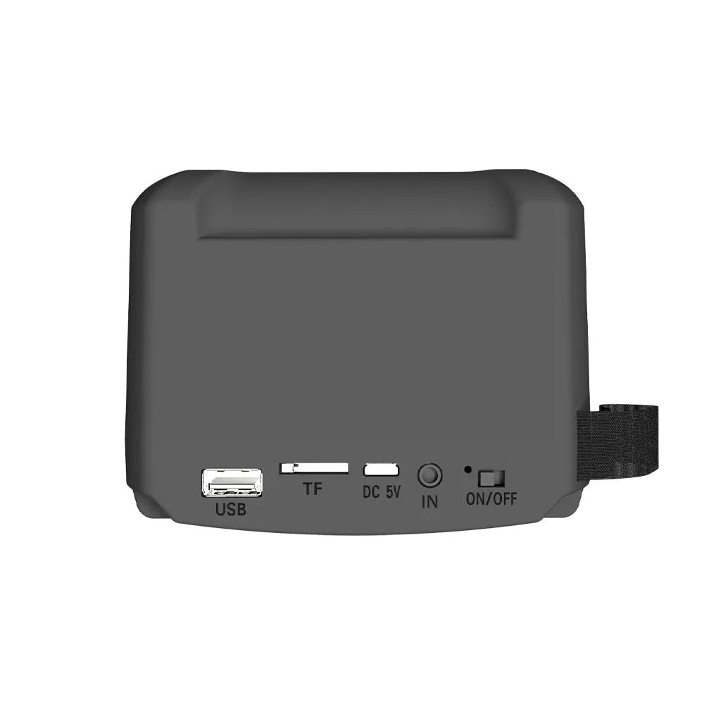 3107 colour portable Bluetooth speaker with mini card slot showing compact 110x87x137mm dimensions