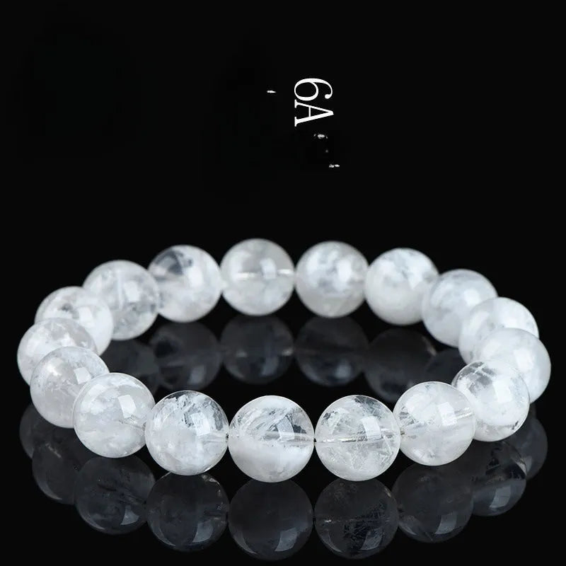 Women's natural blizzard snowflake round crystal bead bracelet with Ruyi and Xiangyun design.