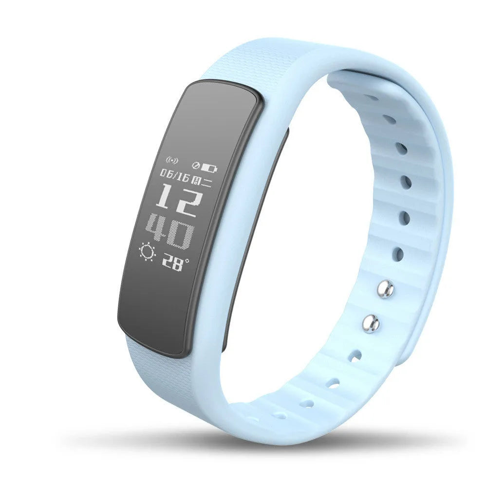 I6 smart sports bracelet with 0.96-inch display on wrist showing health metrics