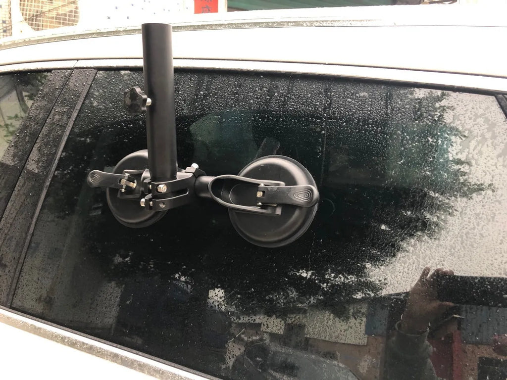 Black off-road car sucker base with rubber disc body for windscreen mounting of flagpoles